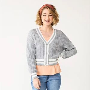 Juniors So Cable Knit Cropped Cardigan XL